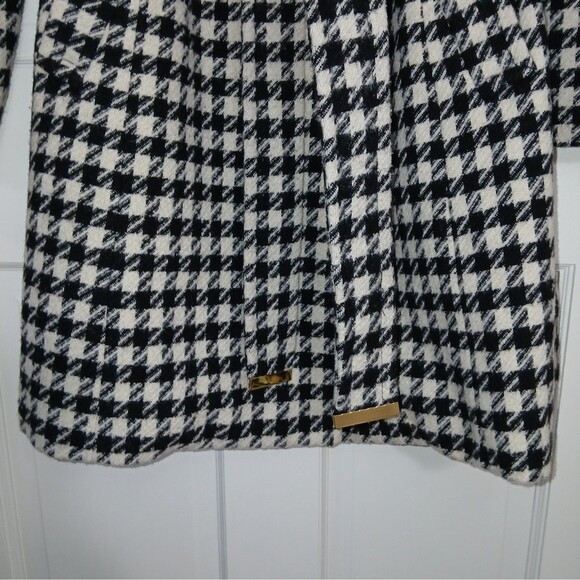 Preston & York Houndstooth Wool Blend Belted Wrap Coat Black White Size 8 - Picture 4 of 16